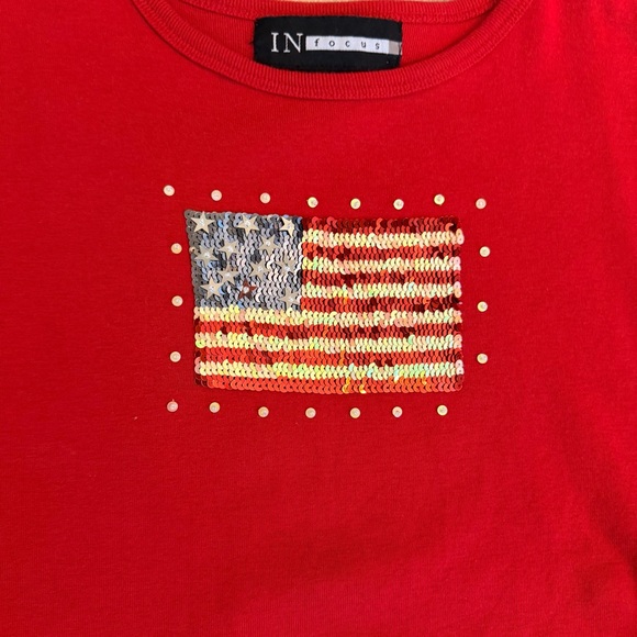 Vintage women's In Focus American Flag blouse 1990s/2000s Size Small - Picture 2 of 4